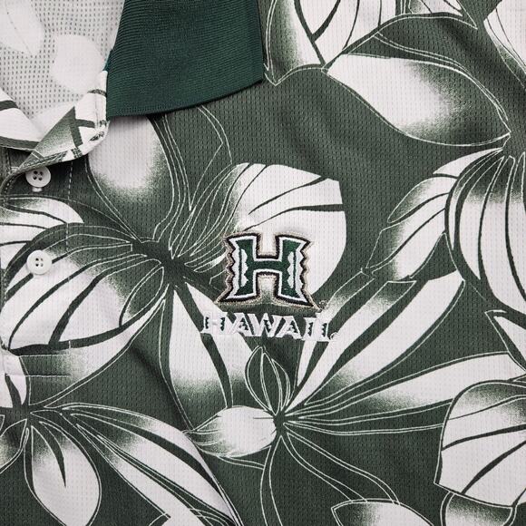Hawaii Rainbow Warriors Polo Shirt Floral Print Green XL Tall Tropical - Picture 2 of 6